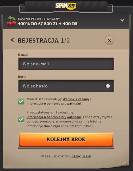Rejestracja konta gracza